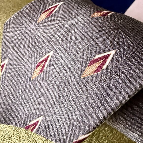 Hand-Printed Forest Green Geometric Ancient Madder Silk Tie  Vintage MCM Starburst Geometric Etienne Aigner Silk Tie Diamond Ancient Madder